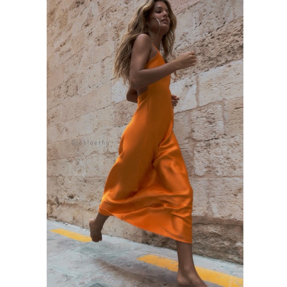 Zara SATIN EFFECT MIDI SLIP DRESS - Picture 6 of 7